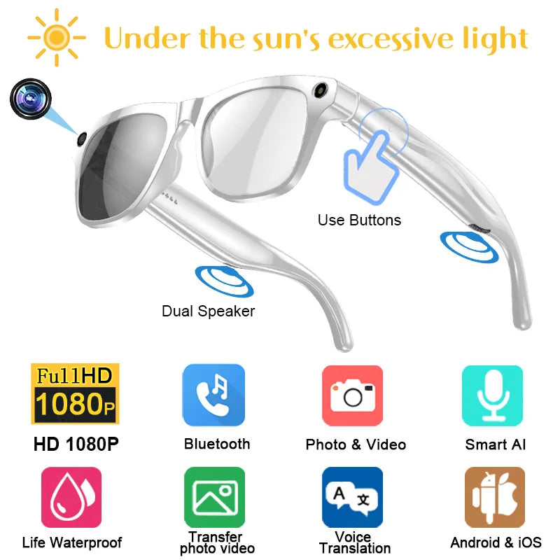 4K AI Smart Photochromic Glasses With Camera