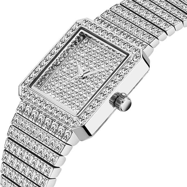 Silver Square Watch Women Bling Lady Watch