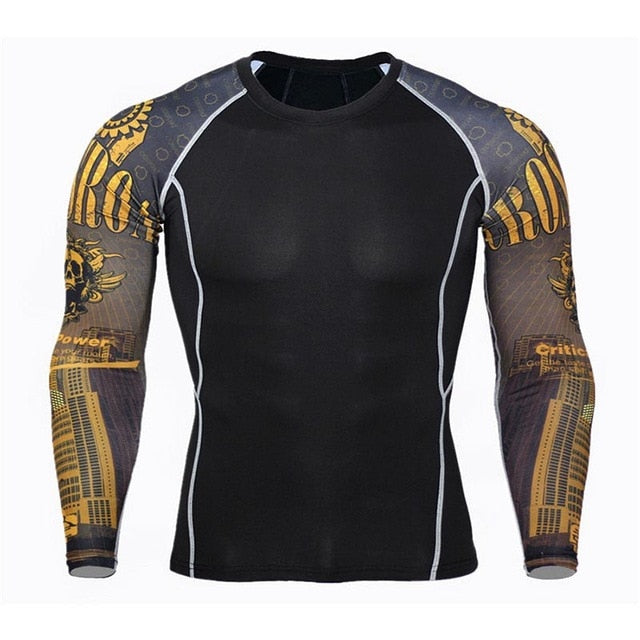 Mens Compression Shirts Bodybuilding Skin Tight Long Sleeves