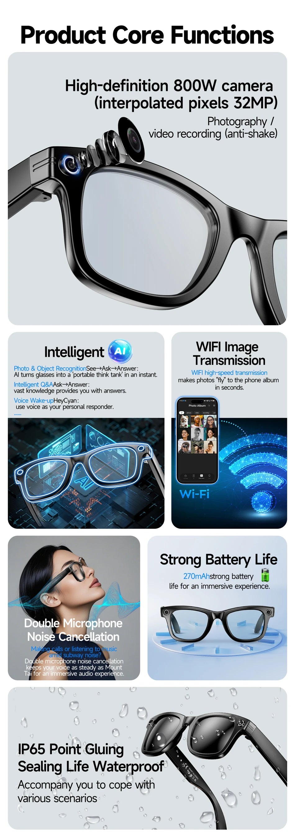 LIGE W610 2025 New Upgrade AI Smart Glasses – 8MP Camera