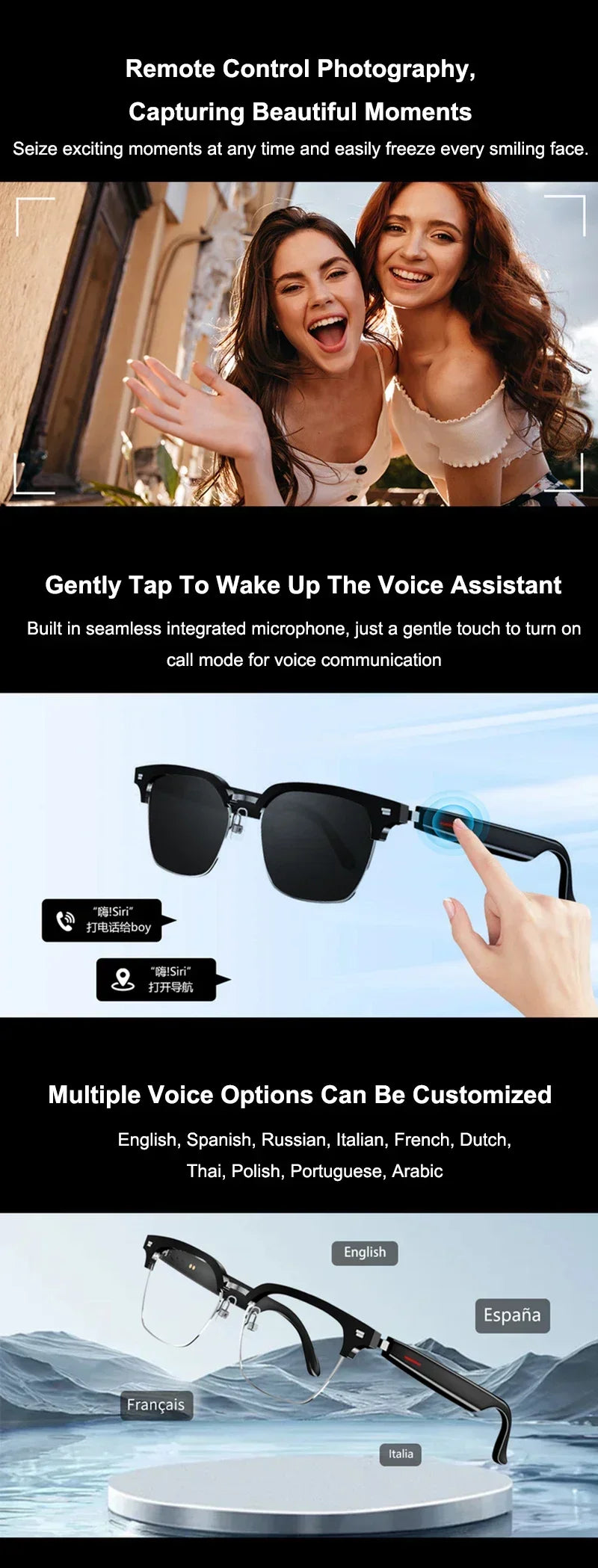 OPUYYM E13 Smart Translation Bluetooth Glasses