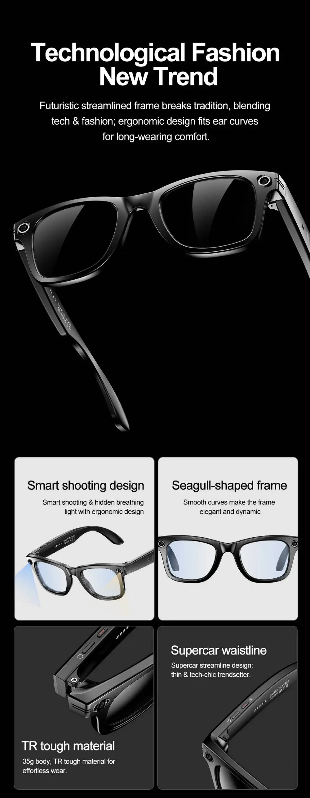 LIGE Waterproof Fashion AI Smart Glasses