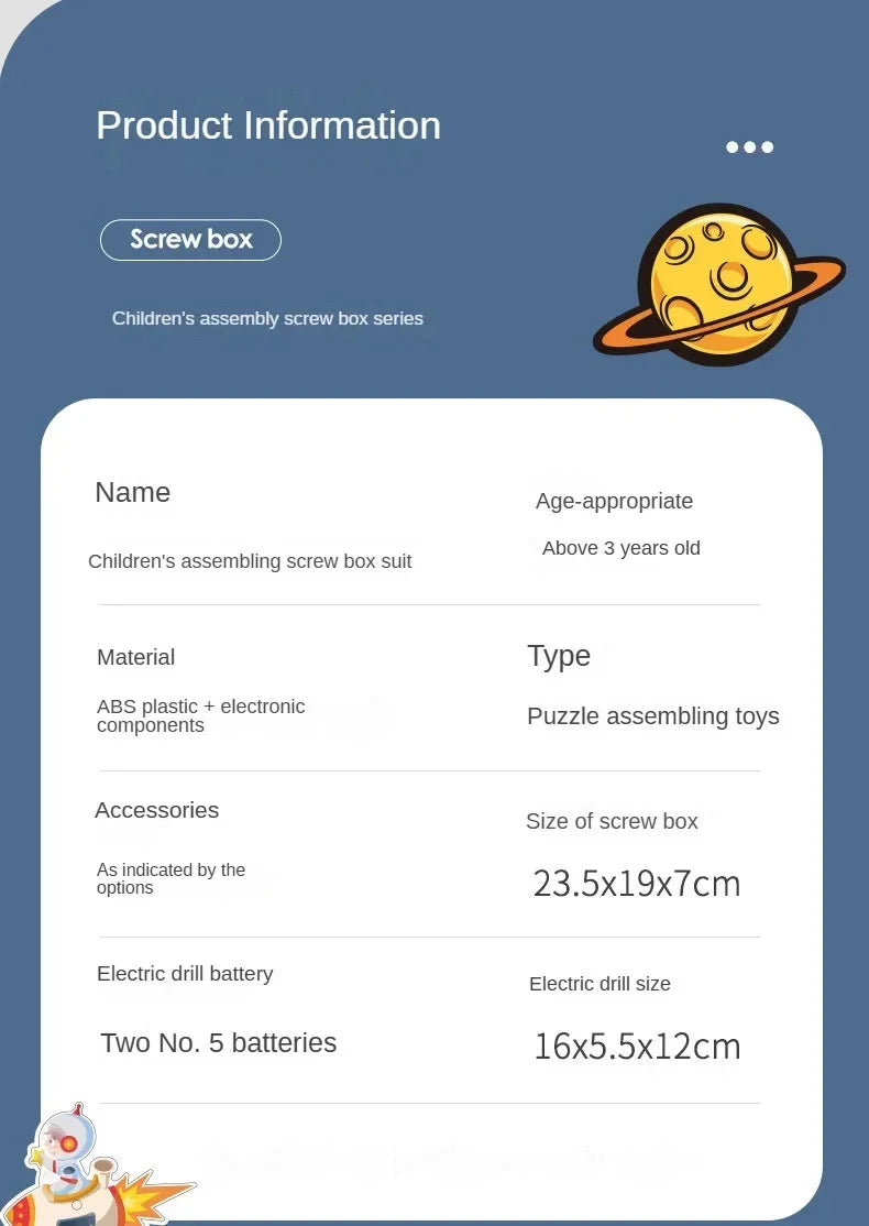 Kids Electric Drill Tool Set – 3D Puzzle Assembly Toy Games