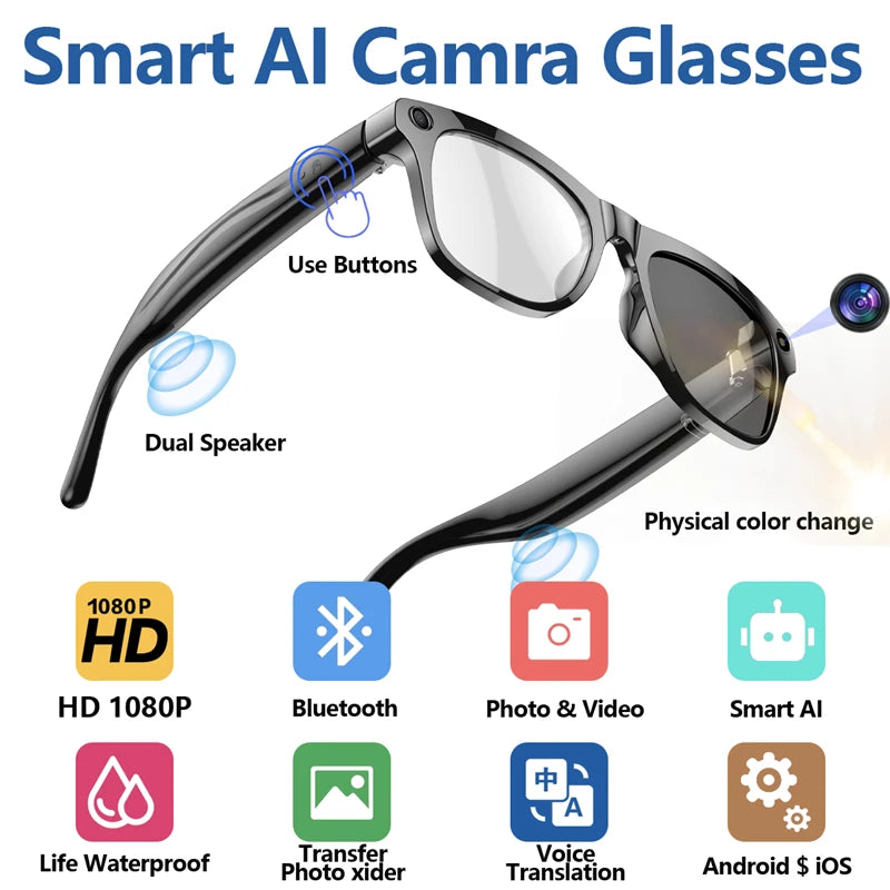 4K AI Smart Photochromic Glasses With Camera