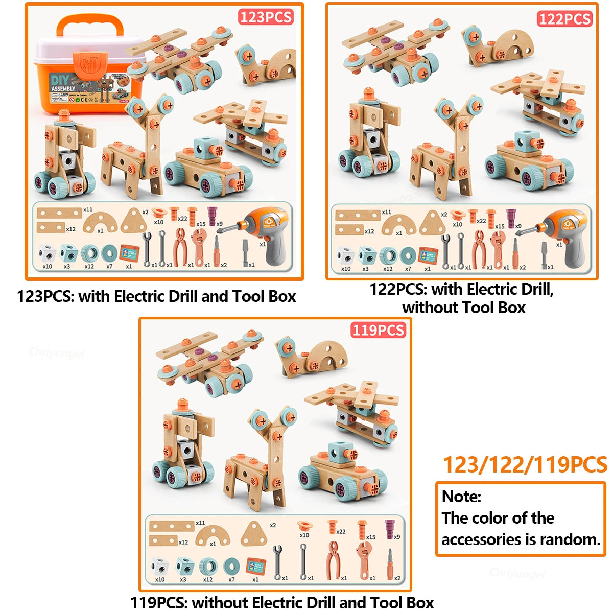Chriyungel Kids DIY Toy with Drill & Toolbox (119–123 PCS)