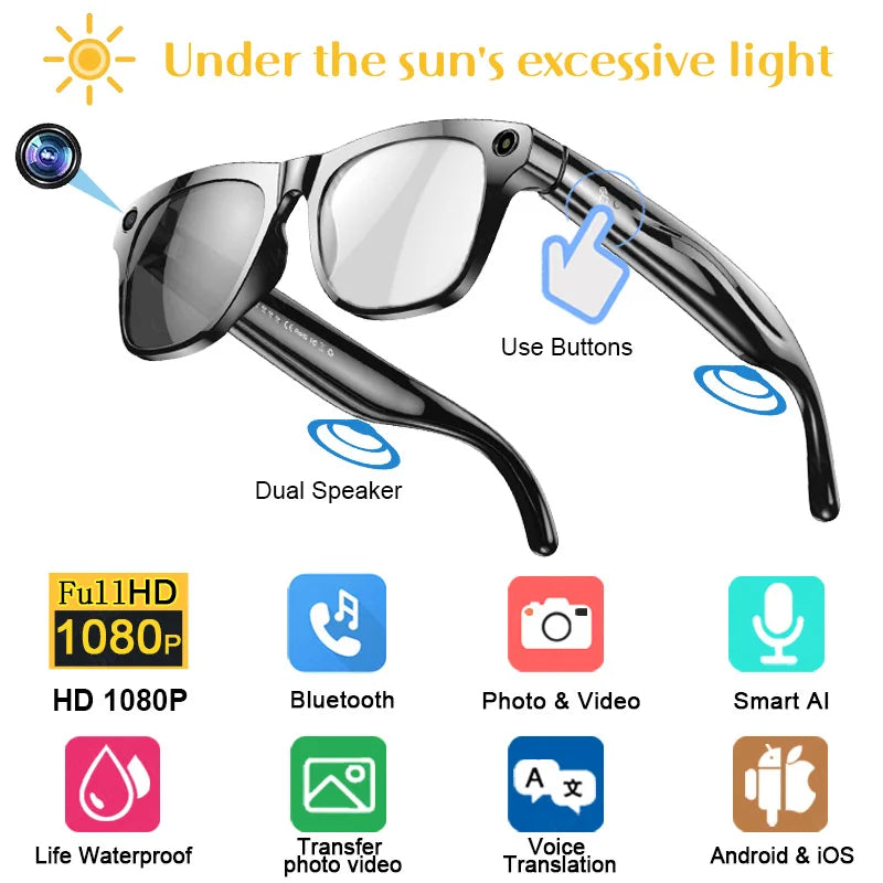 4K AI Smart Photochromic Glasses With Camera