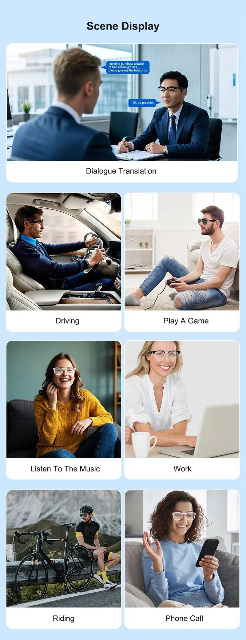 OPUYYM E13 Smart Translation Bluetooth Glasses