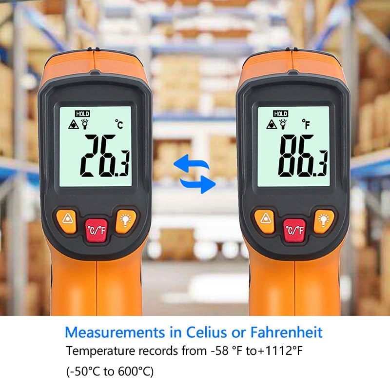 Handheld Non-contact IR Infrared Thermometer Digital LCD Laser Pyrometer Surface Temperature Meter Imager C F Backlight -50~600C