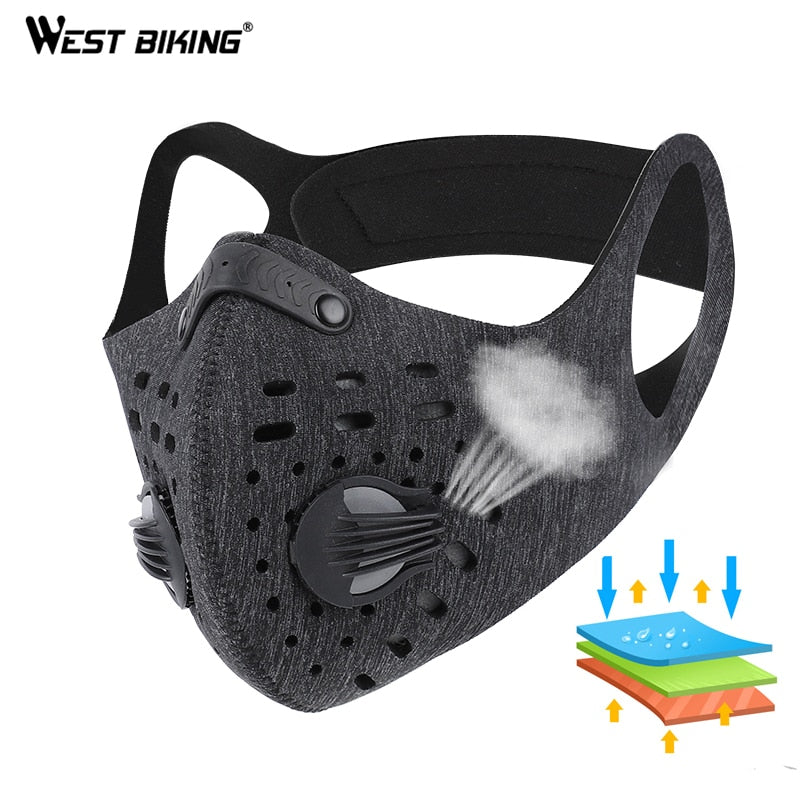 WEST BIKING Sport Face Mask Activated Carbon Filter Dust Mask PM 2.5 Anti-Pollution Running Training MTB Road Bike Cycling Mask