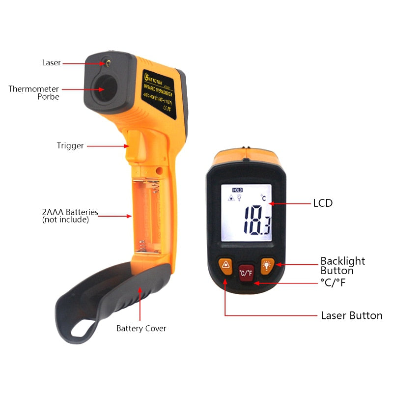 Handheld Non-contact IR Infrared Thermometer Digital LCD Laser Pyrometer Surface Temperature Meter Imager C F Backlight -50~600C