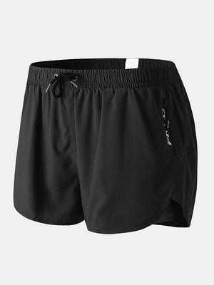 Men Sports Breathable Moisture Drawstring Shorts Mesh Liner Zipper Pocket Mini Shorts Loungewear