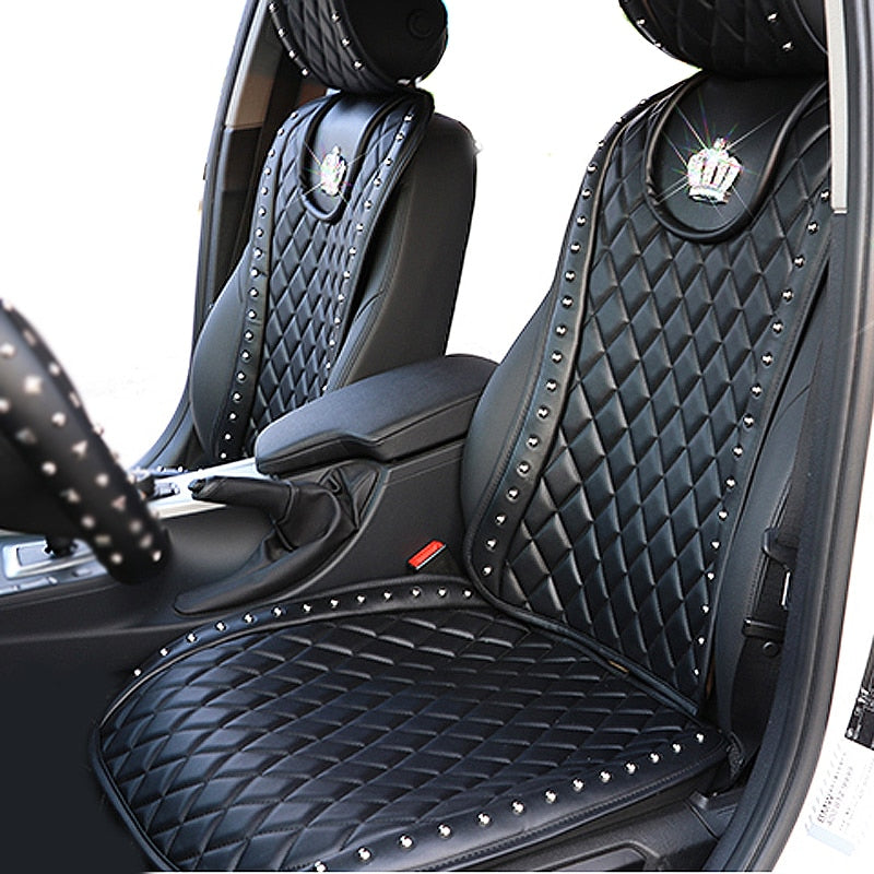 Leather Car Seat Cover Diamond Crown Rivets