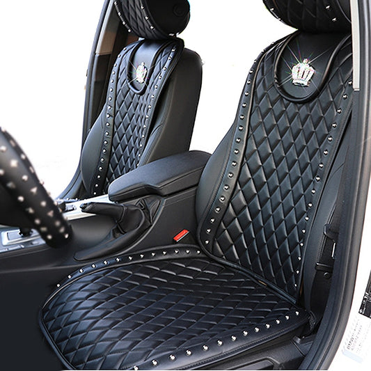 Leather Car Seat Cover Diamond Crown Rivets
