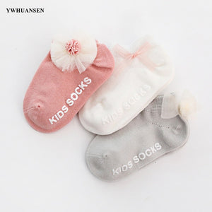 3 Pairs/lot 0 to 24M Spring Summer Baby Socks Solid Color Infant Baby Floor Socks Soft Cotton Anti-slip Boat Socks For Girls