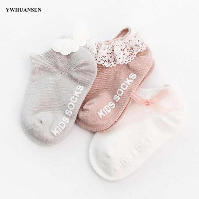 3 Pairs/lot 0 to 24M Spring Summer Baby Socks Solid Color Infant Baby Floor Socks Soft Cotton Anti-slip Boat Socks For Girls
