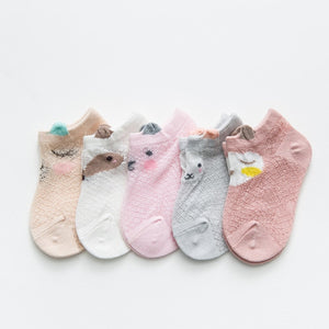 5 Pairs/lot 0 to 7 Years Spring Summer Thin Mesh Socks For Girls Boys Cute Animal Children's Thin Sock Baby Newborn Short Socks