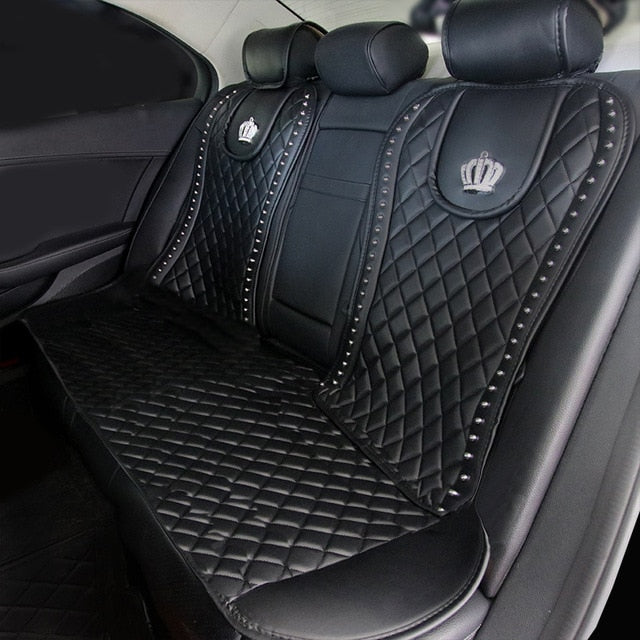 Leather Car Seat Cover Diamond Crown Rivets