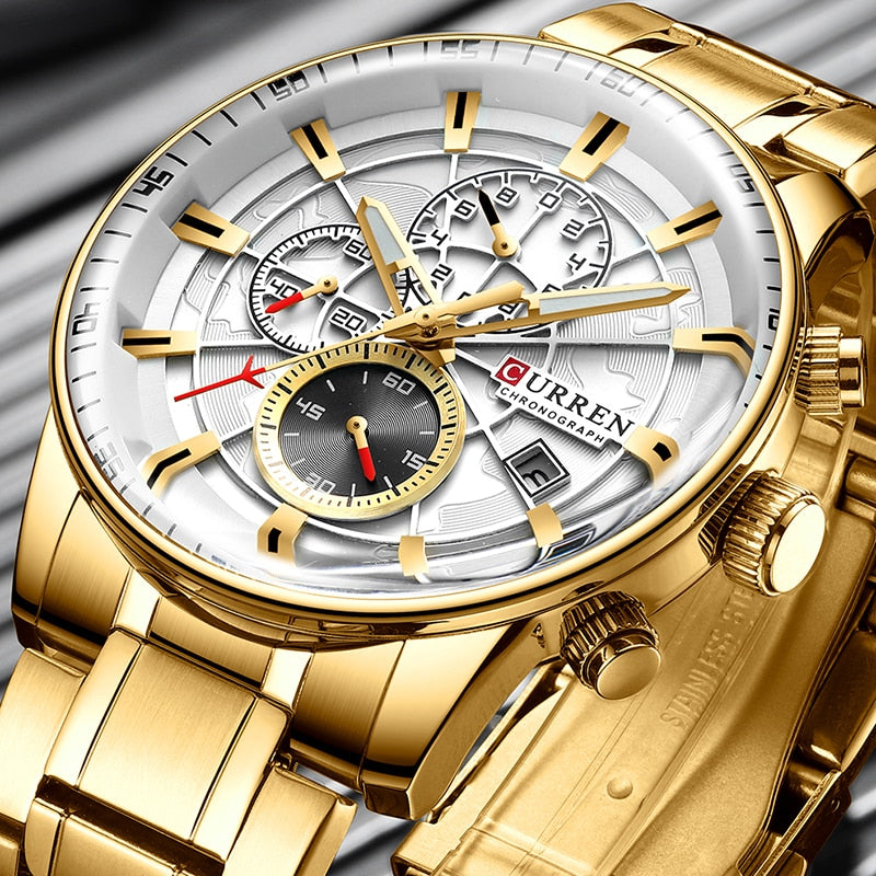 Gold Sport Waterproof Quartz Watches for Men