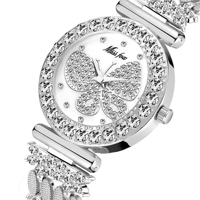 Butterfly Women Watches Luxury Brand Big Diamond 18K