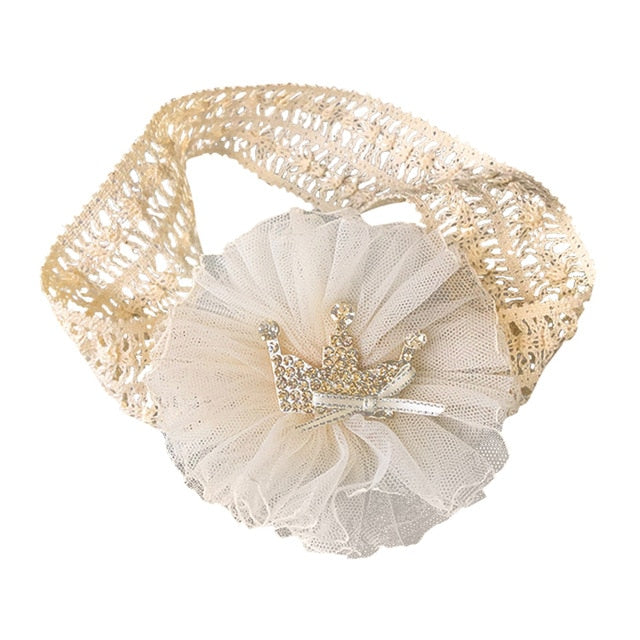 Balleenshiny Infant Child Hair Band Three-dimensional Alloy Rhinestone Crown Headdress Baby Girl Mesh Elastic Headband Turban