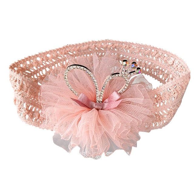Balleenshiny Infant Child Hair Band Three-dimensional Alloy Rhinestone Crown Headdress Baby Girl Mesh Elastic Headband Turban