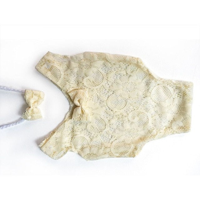 Baby Romper Deep V Backless Newborn Photo Photograph Props Lace Toddler Hollow Bow-knot Design Fotografia Accessories