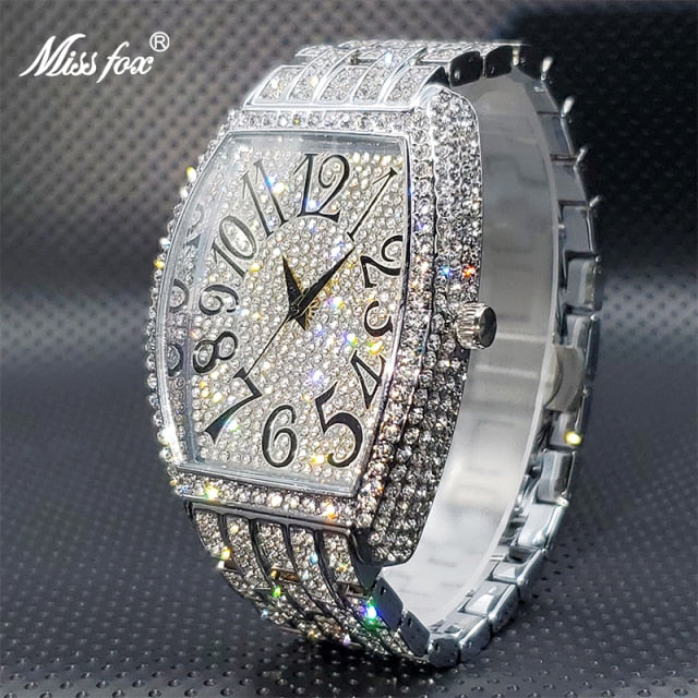 MISSFOX Genuine Big Dial with Shiny Ice Out Diamond Japanese-MVMT Brand Watch for Men Luxury Best Selling Saudi Arabia Free Ship