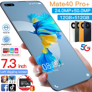 Global Version 7.3 Inch Screen 5G Smartphone with 12GB+512GB Large Memory for Huawei Mate 40 Pro+ Cellphone Samsung Mobile Phone