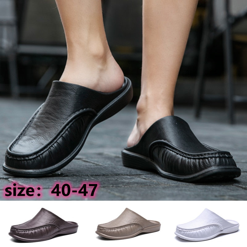 Men&#39;s Slippers EVA Slip on Flats Shoes Walking Shoes Men Half Slipper Comfortable Soft Household Sandals Size 40-47