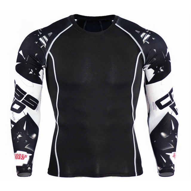 Mens Compression Shirts Bodybuilding Skin Tight Long Sleeves