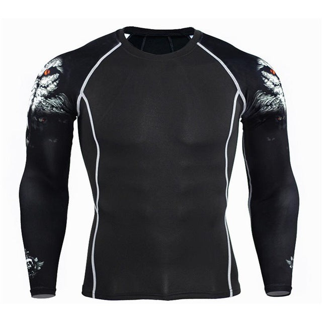 Mens Compression Shirts Bodybuilding Skin Tight Long Sleeves