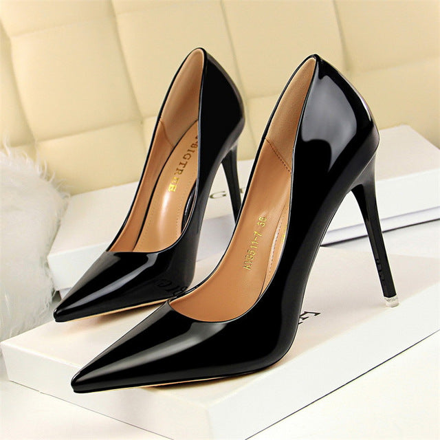 Patent Leather Thin Heels Office Shoes