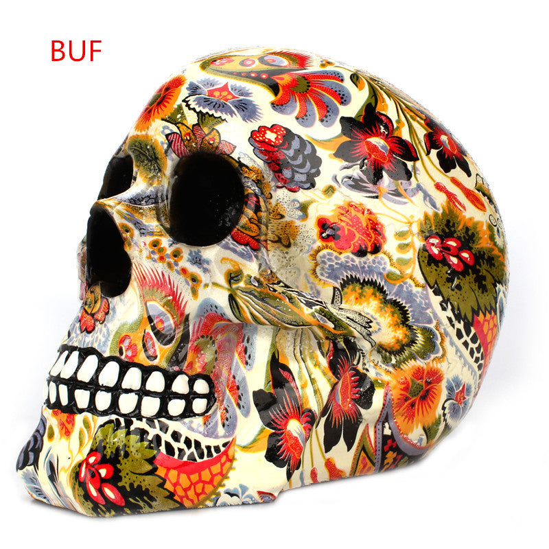 Pattern Colorful Resin Skull Statue Halloween Horror Skull